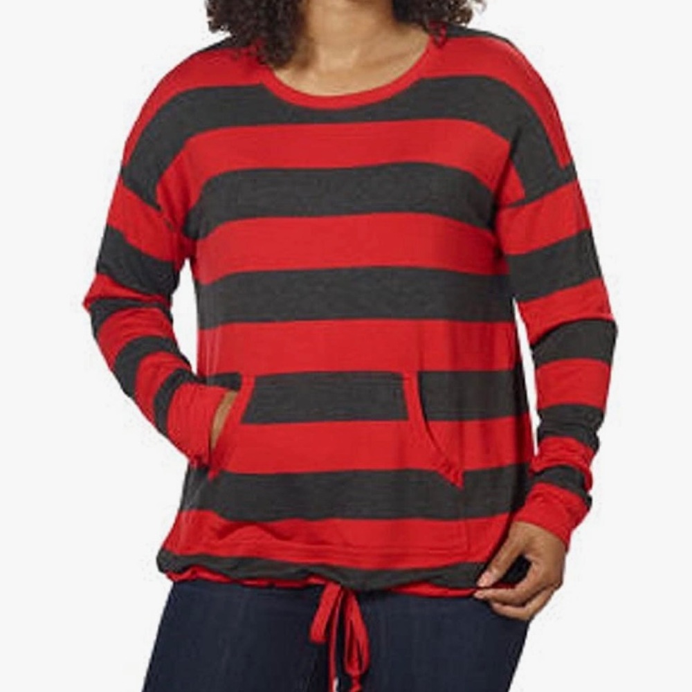 Kensie Red & Charcoal sweatshirt with front pocket